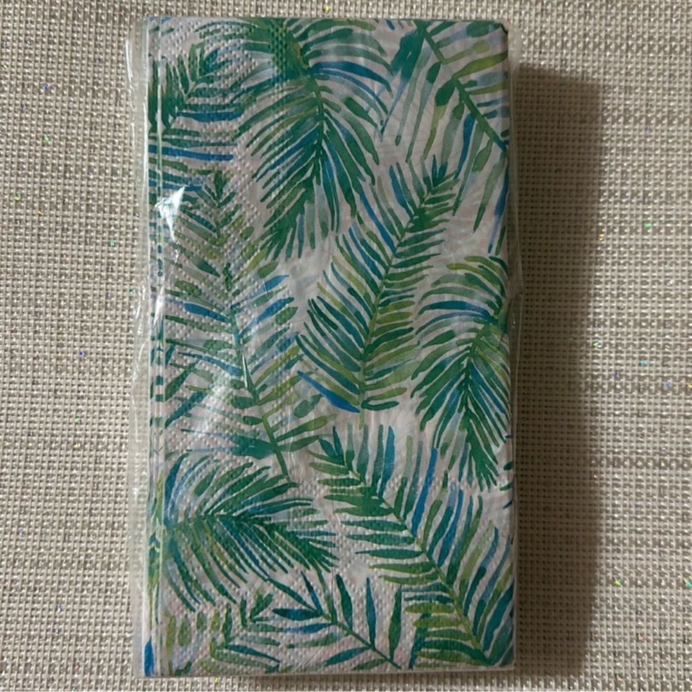 Casey Krimmel 32 Paper Guest Size White Blue Green Tropical Leaves 3-ply Towels